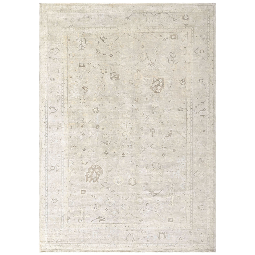 Multi Size Beige Gray Muted Earth Tones Color Hand Knotted Oushak Wool Transitional Oriental Rug