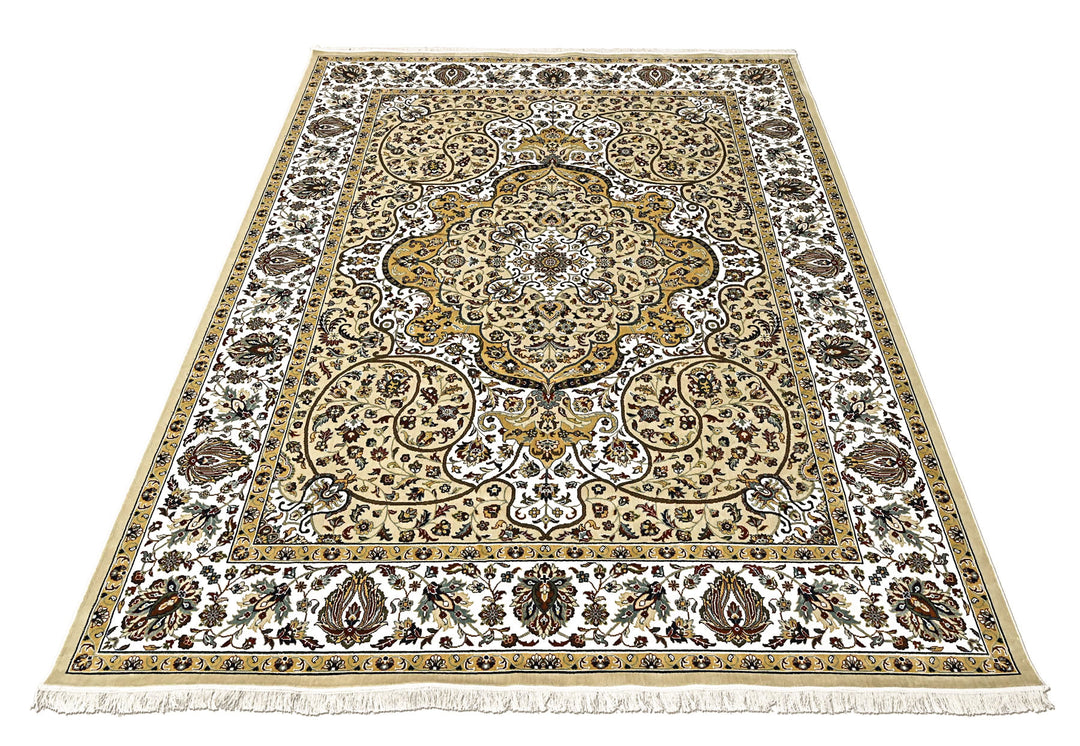9x12 Light Gold, Ivory, Brown Color Power Loom Oushak Wool Traditional Oriental Rug