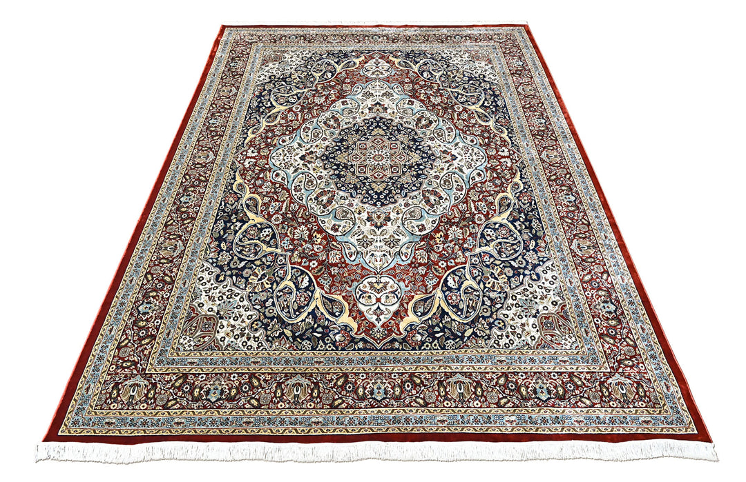 9x12 Red, Ivory, Aqua Color Power Loom Oushak Wool Traditional Oriental Rug
