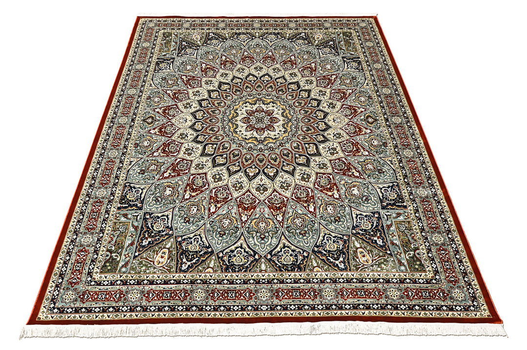 9x12 Red, Blue, Ivory Color Power Loom Oushak Wool Traditional Oriental Rug