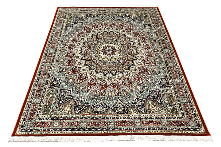 9x12 Red, Blue, Ivory Color Power Loom Oushak Wool Traditional Oriental Rug