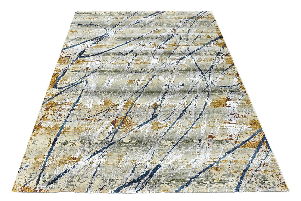 9x12 Gray, Gold, Blue Color Power Loom Oushak Wool Modern Oriental Rug