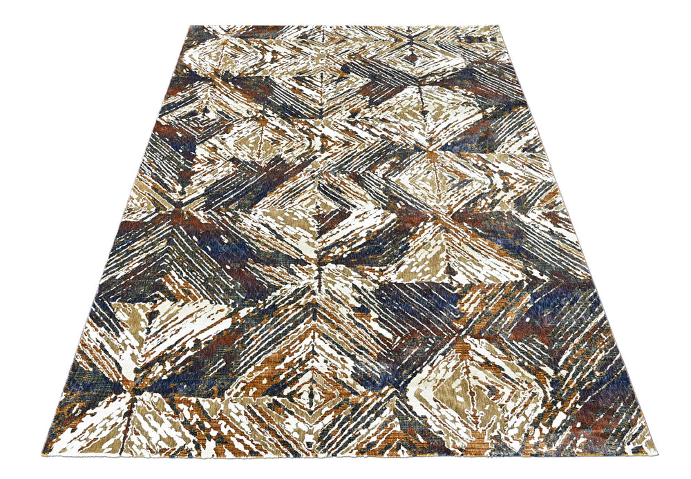 9x12 Ivory, Gold, Blue Color Power Loom Oushak Wool Modern Oriental Rug