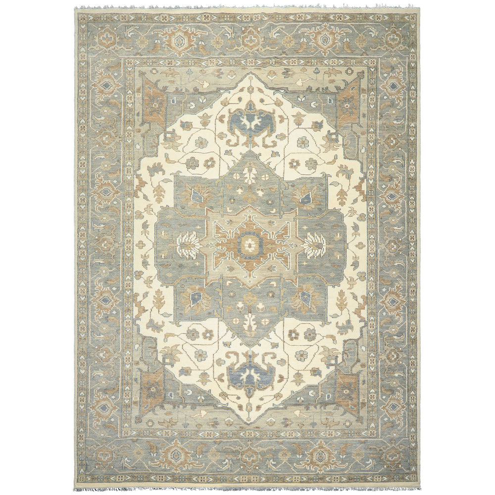 10x14 Ivory
, Gray
, Brown
 Color Hand Knotted Oushak
 Wool Traditional Oriental Rug