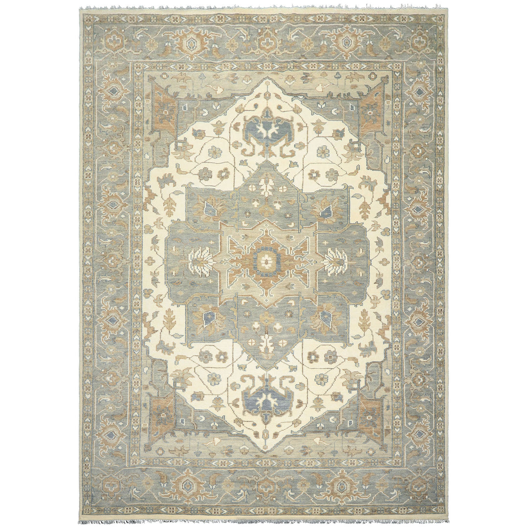 10x14 Ivory
, Gray
, Brown
 Color Hand Knotted Oushak
 Wool Traditional Oriental Rug