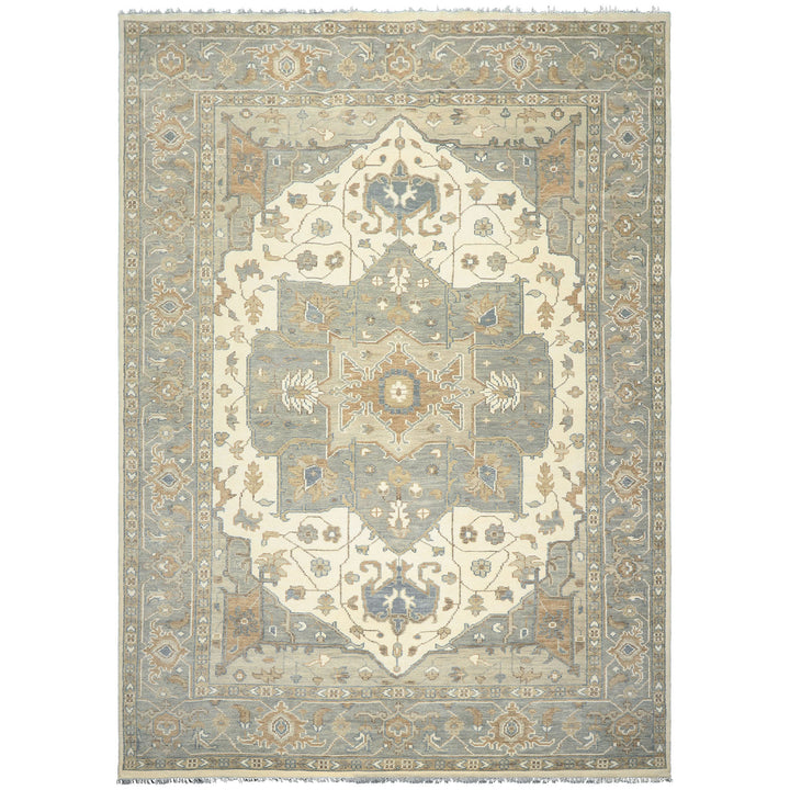 10x14 Ivory
, Gray
, Brown
 Color Hand Knotted Oushak
 Wool Traditional Oriental Rug