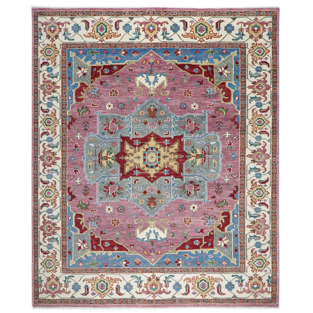 Palace Pink, Ivory, Red Color Hand Knotted Oushak Wool  Oriental Rug