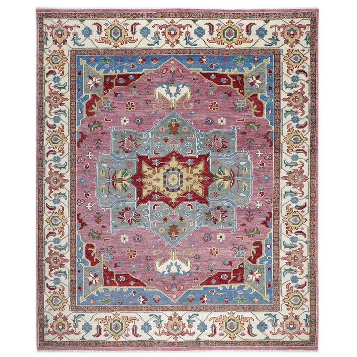 Palace Pink, Ivory, Red Color Hand Knotted Oushak Wool  Oriental Rug