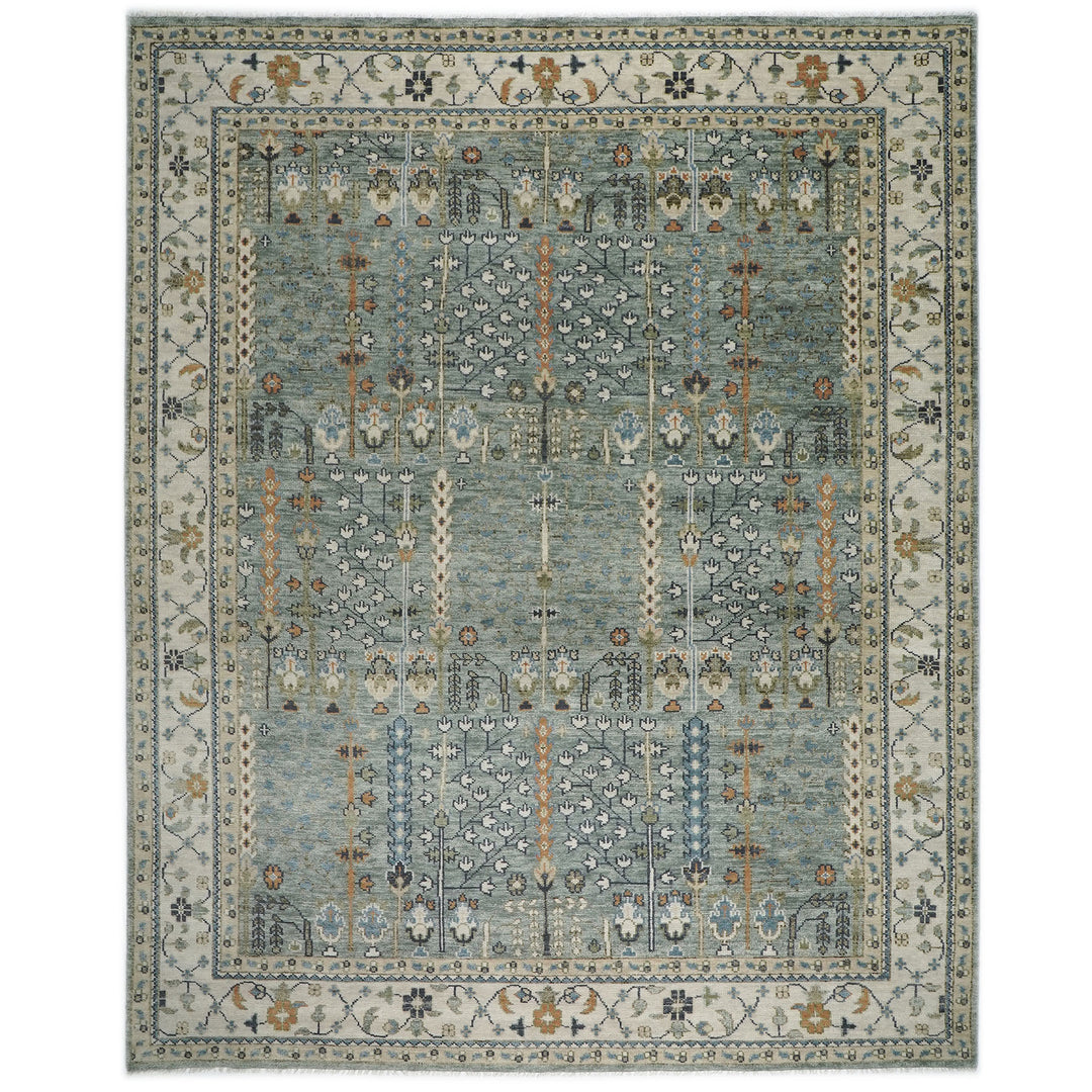 12x15 Celadon, Beige, Green Color Hand Knotted Oushak Wool Transitional Oriental Rug