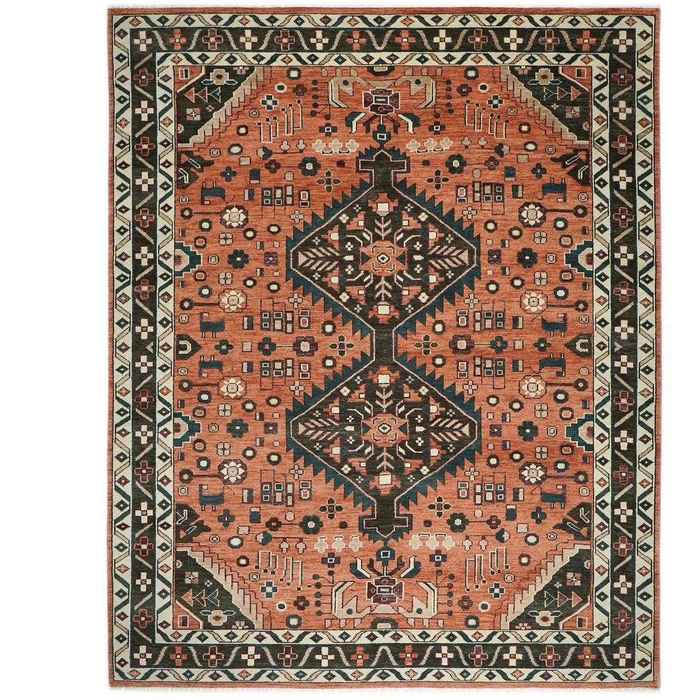 Palace Burnt Orange, Chocolate, Teal Color Hand Knotted Oushak Wool Traditional Oriental Rug