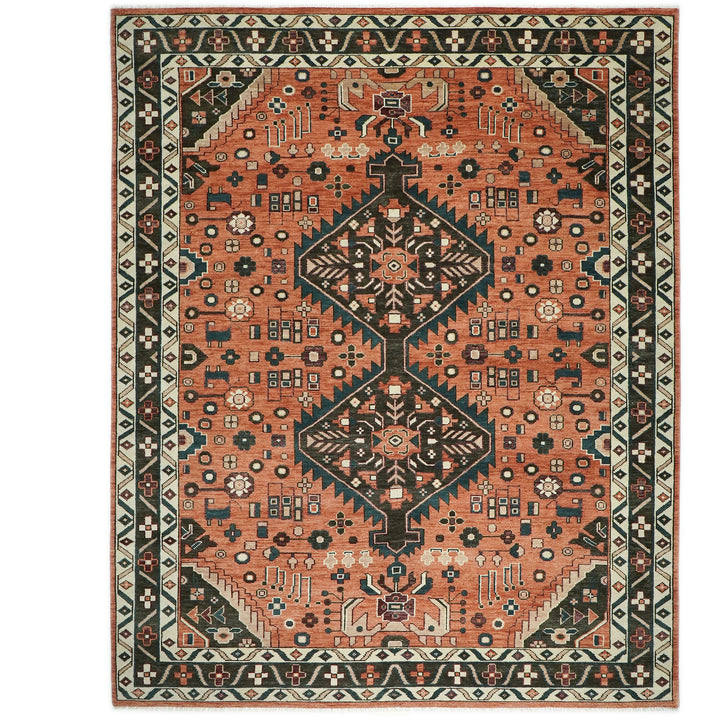Palace Burnt Orange, Chocolate, Teal Color Hand Knotted Oushak Wool Traditional Oriental Rug