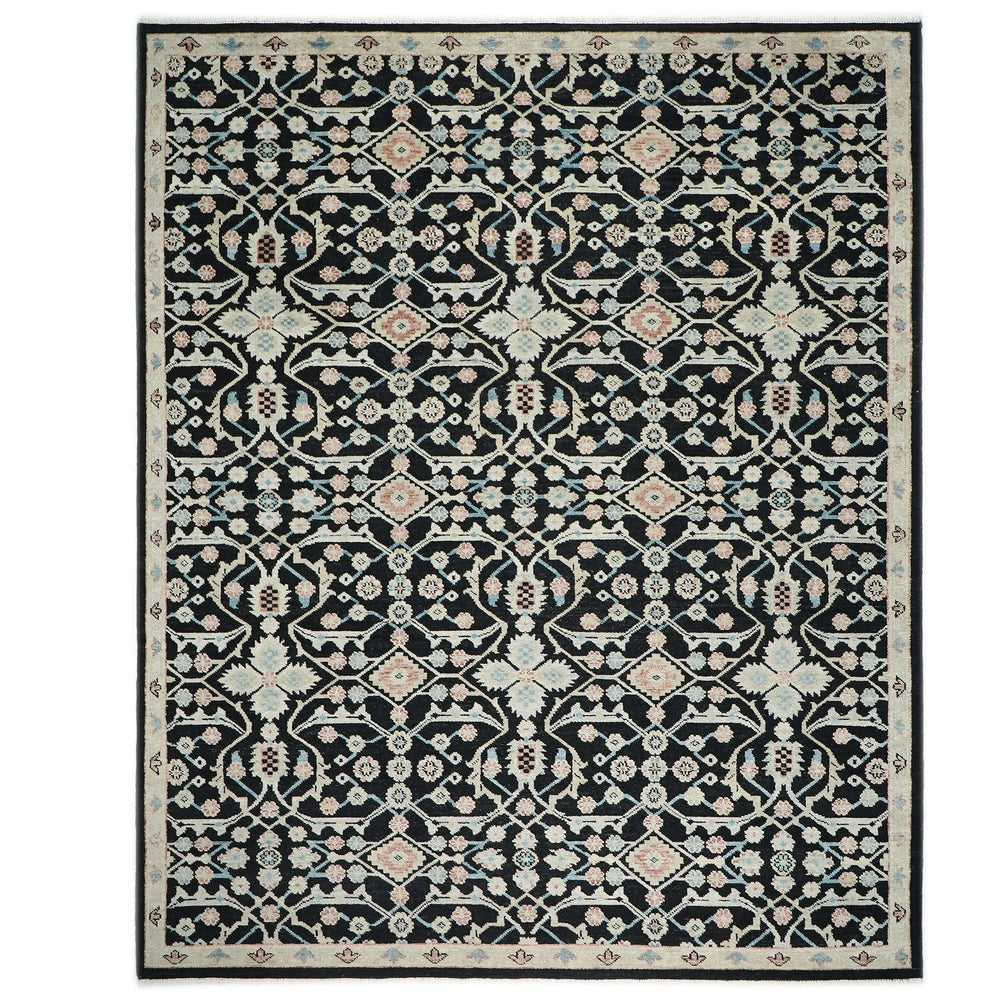 12x15 Black, Beige, Rose Color Hand Knotted Oushak Wool Transitional Oriental Rug