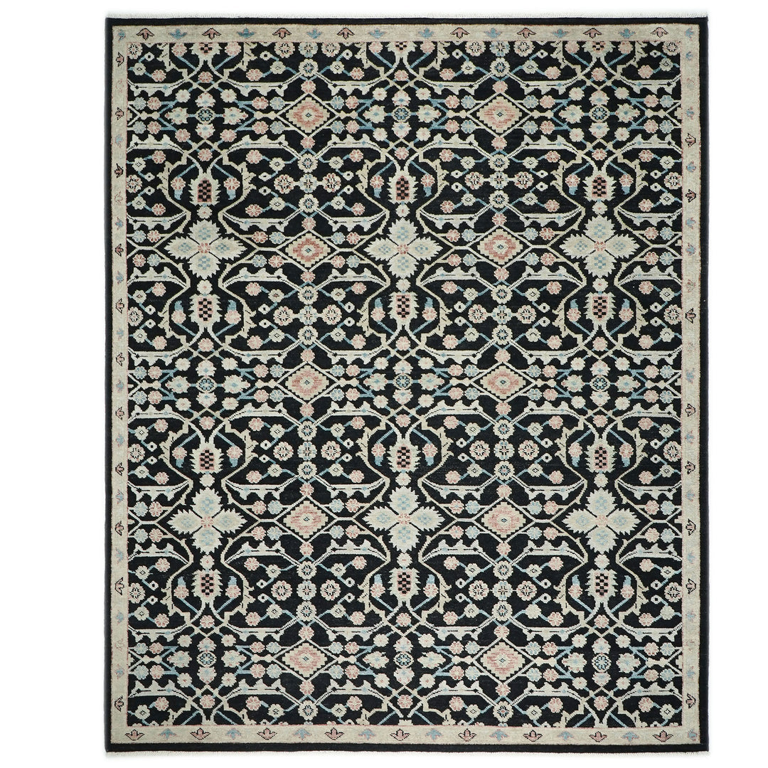 12x15 Black, Beige, Rose Color Hand Knotted Oushak Wool Transitional Oriental Rug