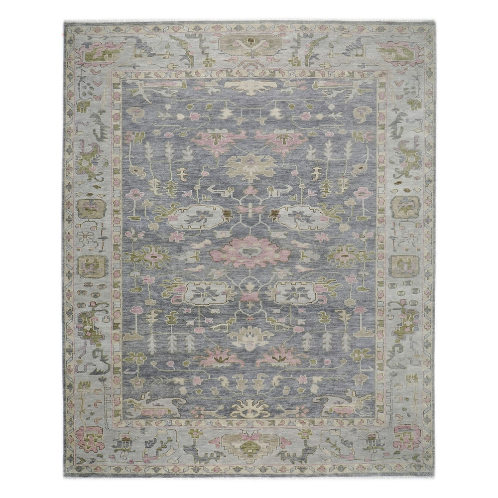 Palace Slate, Blue, Gray Color Hand Knotted Oushak Wool Transitional Oriental Rug