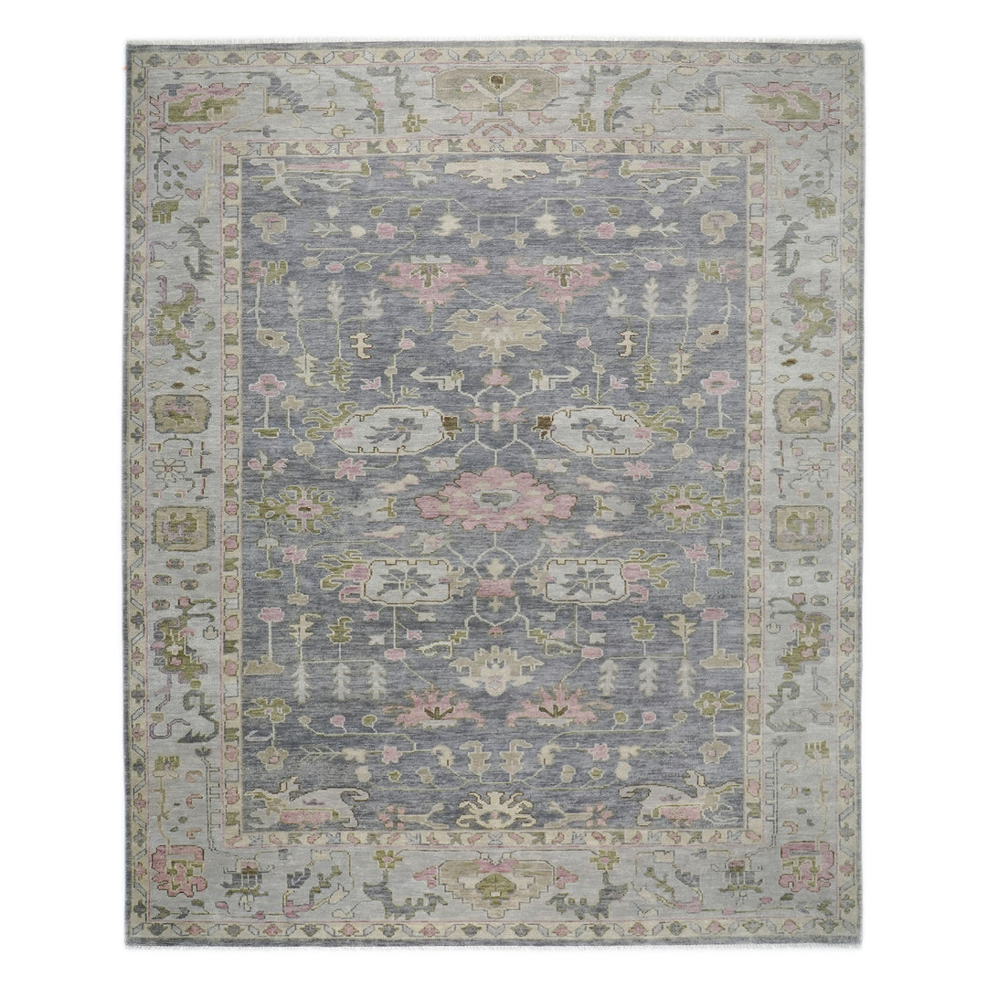 Palace Slate, Blue, Gray Color Hand Knotted Oushak Wool Transitional Oriental Rug