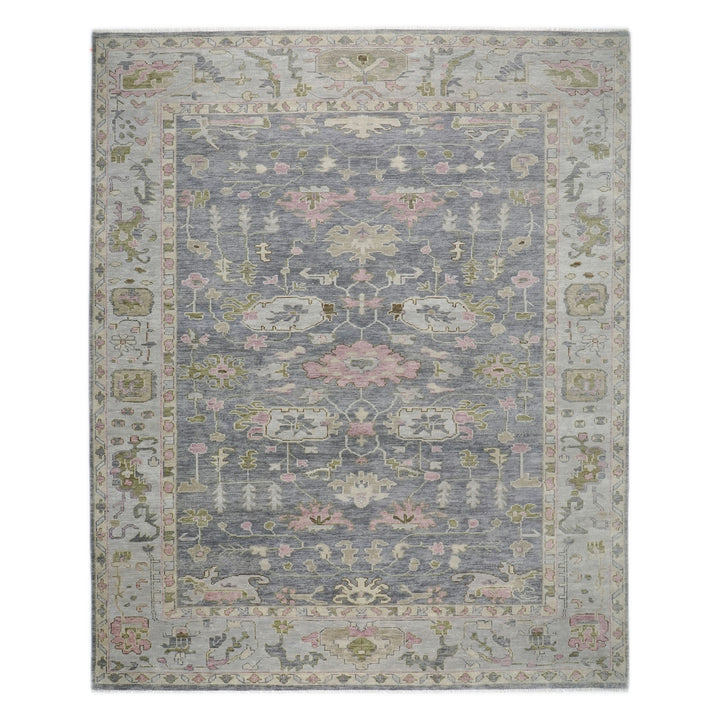 Palace Slate, Blue, Gray Color Hand Knotted Oushak Wool Transitional Oriental Rug