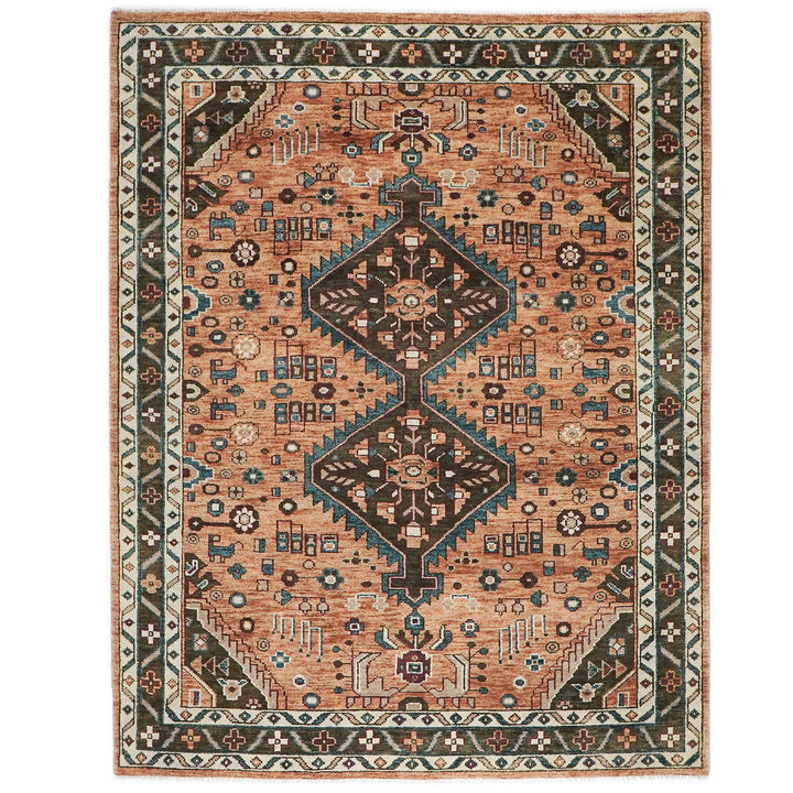 9x12 Peach, Green, Brown Color Hand Knotted Oushak Wool Southwestern Oriental Rug