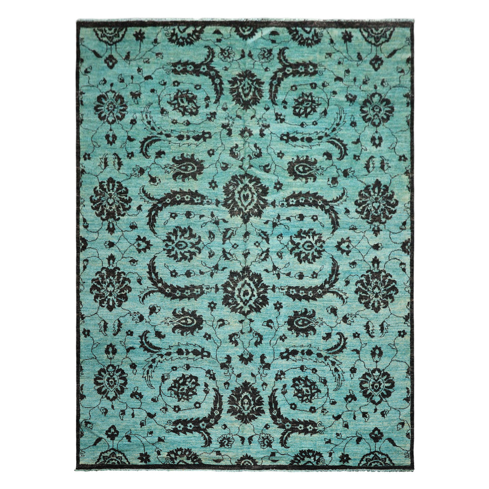 9x12 Turquoise, Dark Chocolate, Color Hand Knotted Oushak Wool Traditional Oriental Rug
