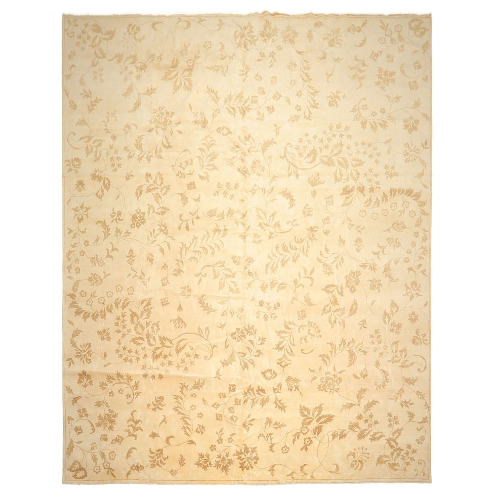 12x15 Ivory, Khaki, Color Hand Knotted Indo Tibetan Wool Transitional Oriental Rug