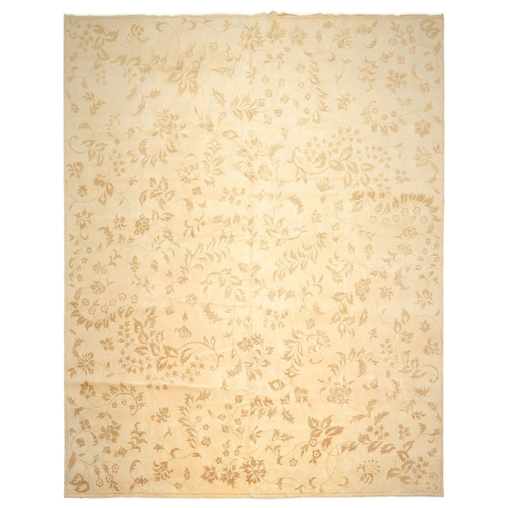 12x15 Ivory, Khaki, Color Hand Knotted Indo Tibetan Wool Transitional Oriental Rug