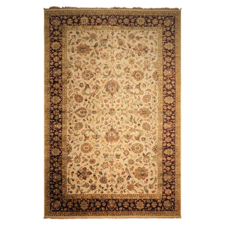 12x18 Beige, Maroon, Sage Color Hand Knotted Agra Wool Traditional Oriental Rug