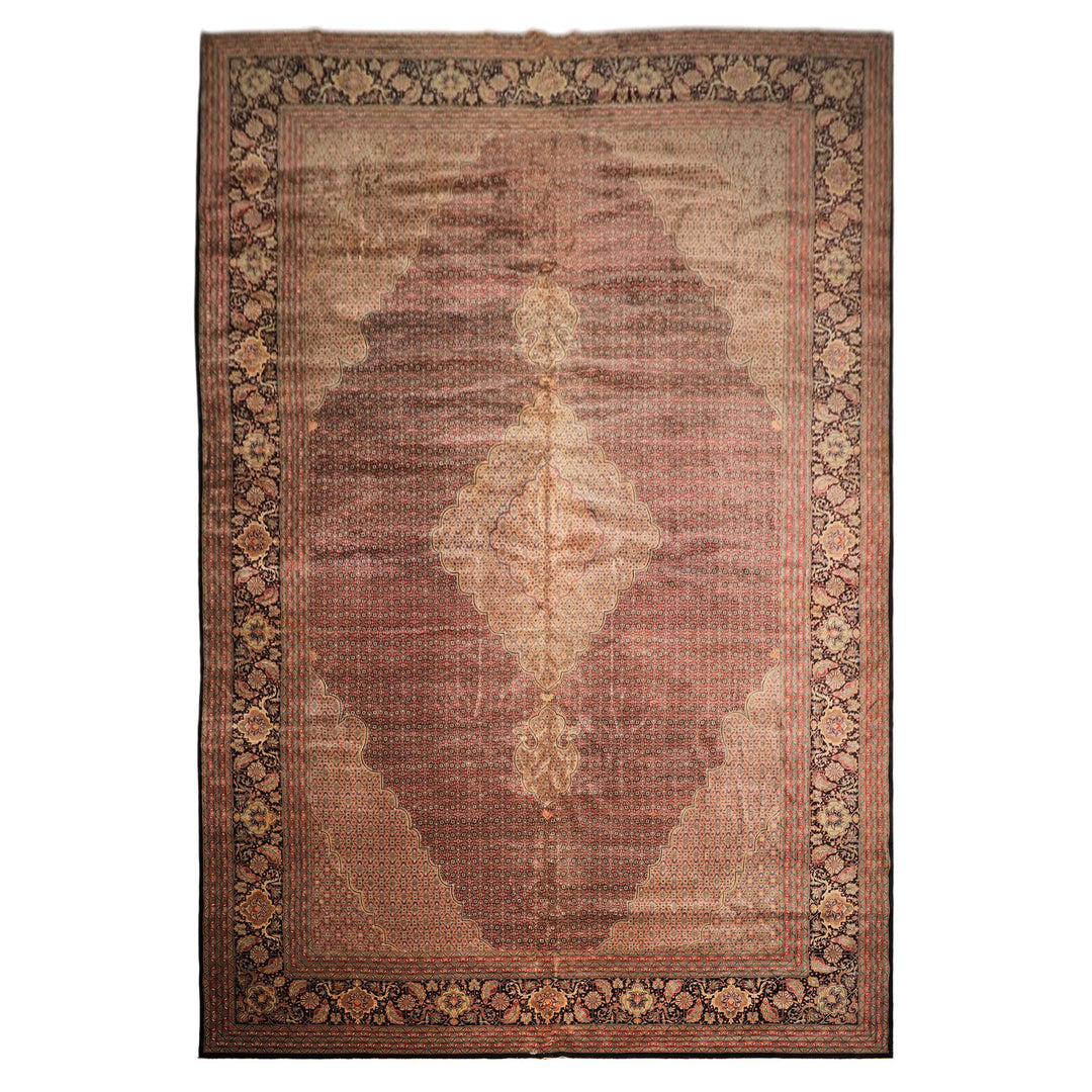 12x18 Black, Rust, Rose Color Hand Knotted Sino Persian Wool &amp; Silk Traditional Oriental Rug
