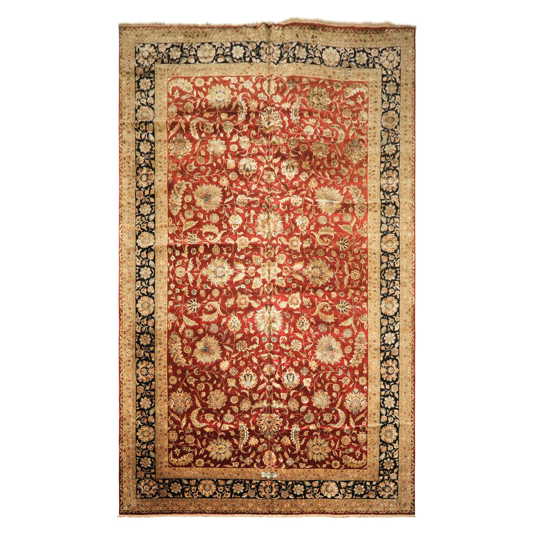 Palace Maroon, Black, Taupe Color Hand Knotted Agra New Zealand Wool &amp; Silk Traditional Oriental Rug