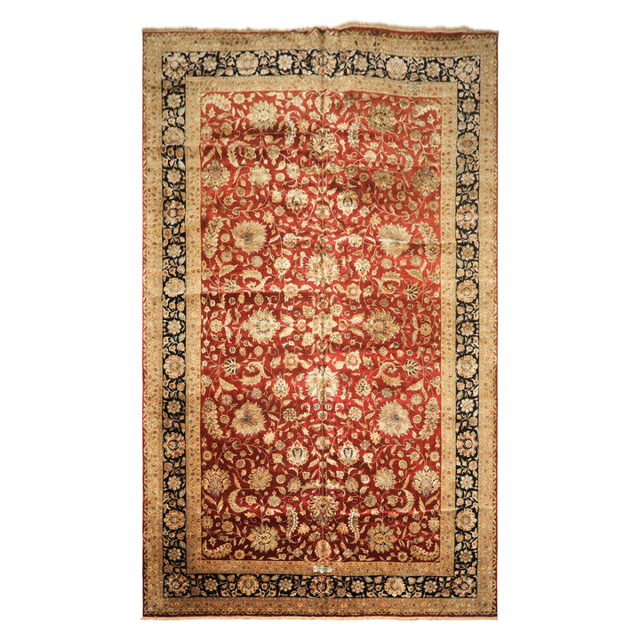 Palace Maroon, Black, Taupe Color Hand Knotted Agra New Zealand Wool &amp; Silk Traditional Oriental Rug