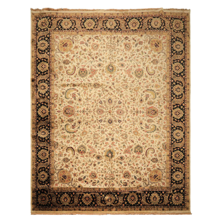 Palace Beige, Black, Maroon Color Hand Knotted Agra New Zealand Wool Traditional Oriental Rug