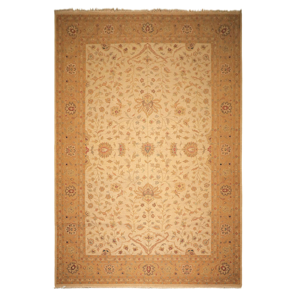 12x18 Beige, Tan, Gold Color Hand Knotted Soumak Wool Transitional Oriental Rug