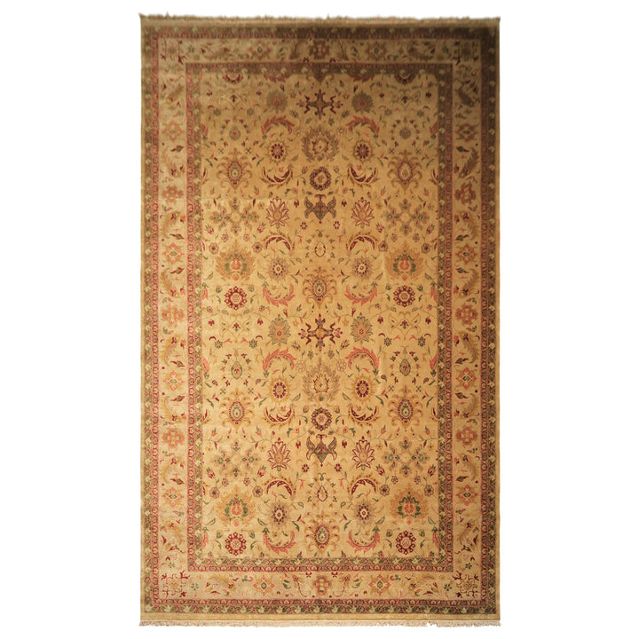 Palace Beige, Moss, Wine Color Hand Knotted Oushak Wool Transitional Oriental Rug