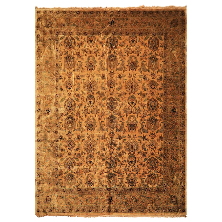 10x14 Light Gold, Brown, Turquoise Color Hand Knotted Oushak New Zealand Wool Transitional Oriental Rug