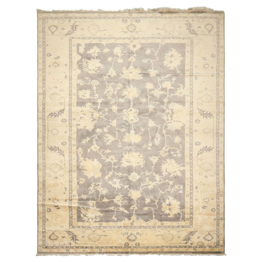 Palace Gray, Ivory, Light Gold Color Hand Knotted Oushak Wool Transitional Oriental Rug