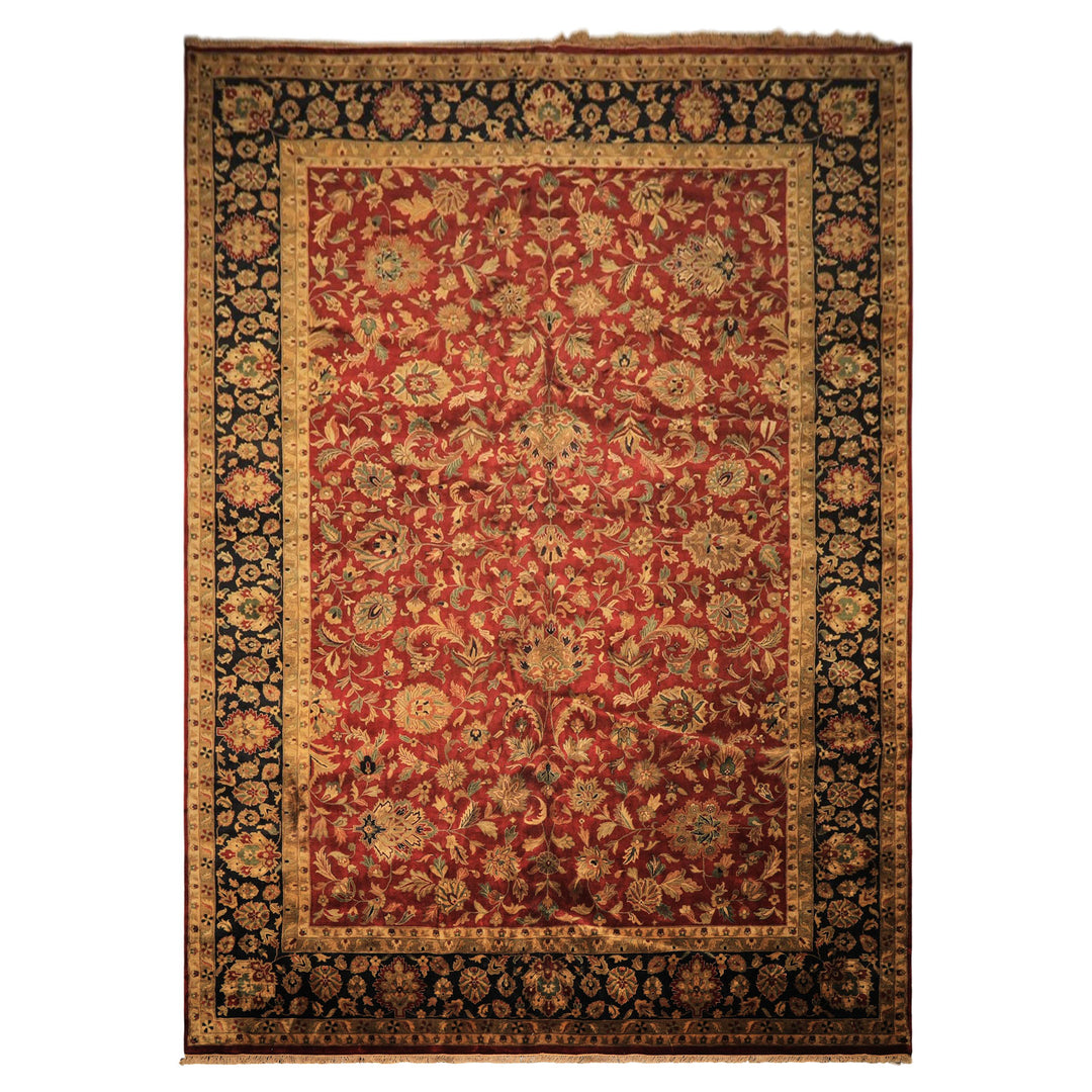 12x18 Burgundy, Black, Green Color Hand Knotted Agra New Zealand Wool Traditional Oriental Rug