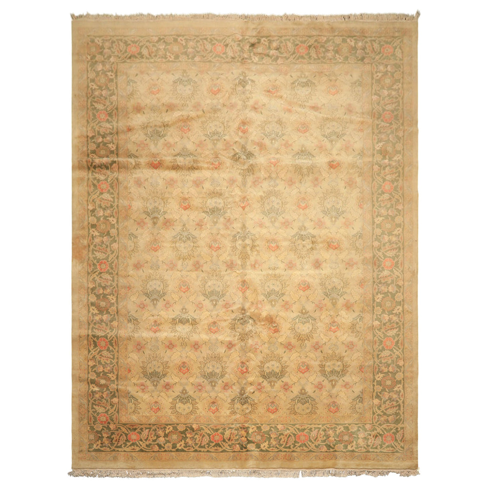 9x13 Beige, Moss, Sage Color Hand Knotted Oushak Wool Transitional Oriental Rug