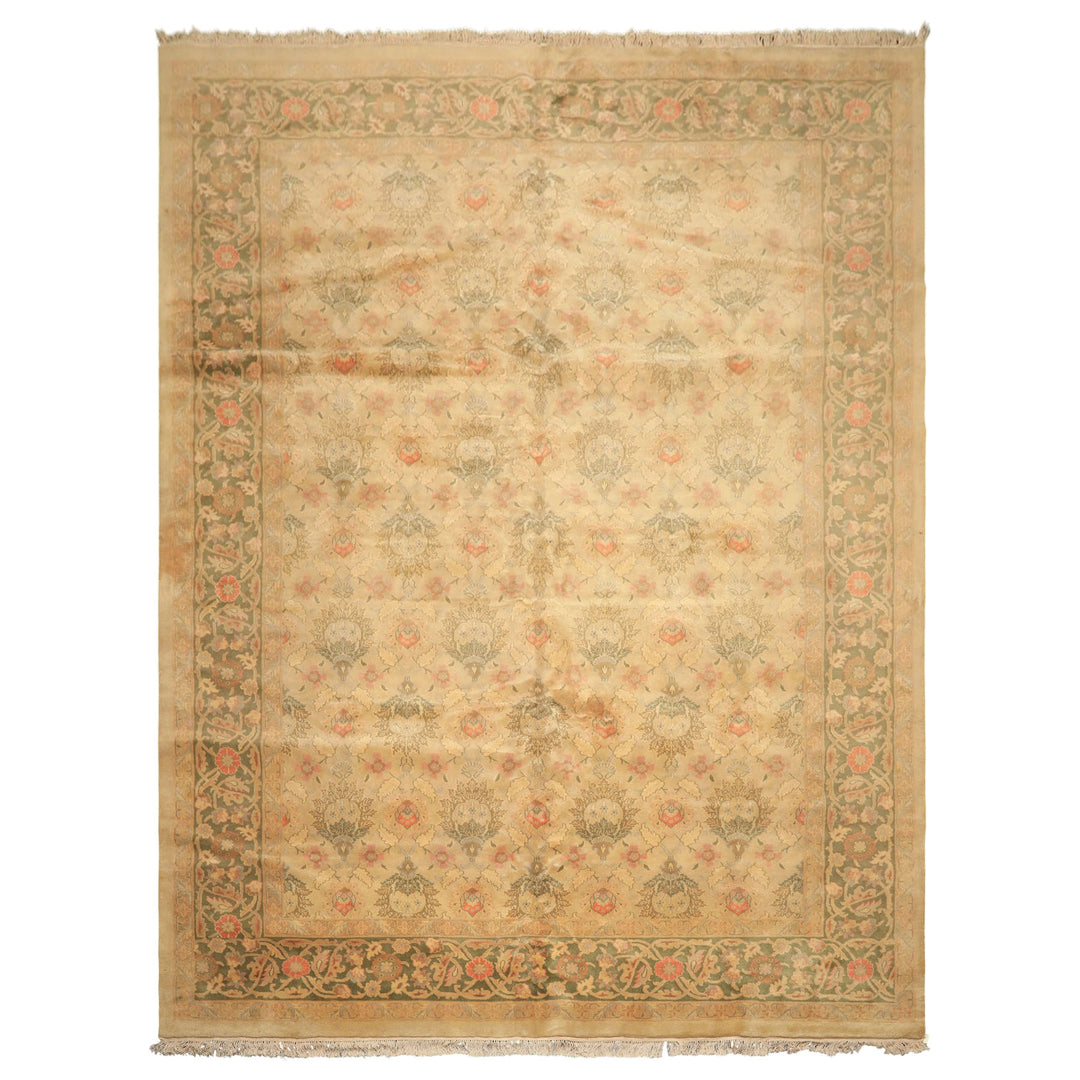 9x13 Beige, Moss, Sage Color Hand Knotted Oushak Wool Transitional Oriental Rug