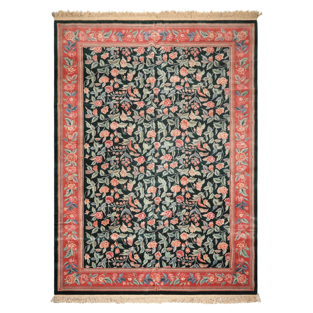 10x14 Emerald, Pink, Rose Color Hand Knotted Sino Persian Wool &amp; Silk Traditional Oriental Rug