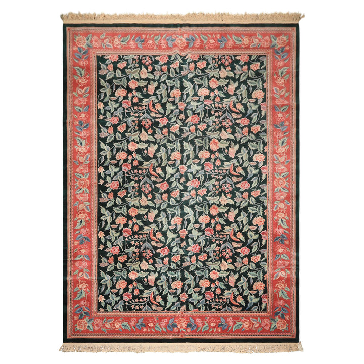 10x14 Emerald, Pink, Rose Color Hand Knotted Sino Persian Wool &amp; Silk Traditional Oriental Rug