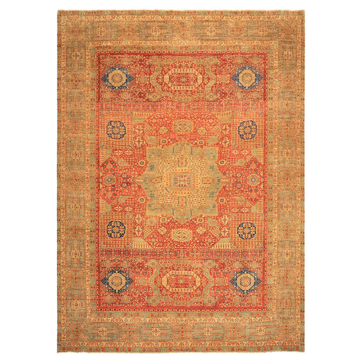 9x12 Burnt Orange, Gold, Celadone Color Hand Knotted Cairene Mamluk Wool Traditional Oriental Rug