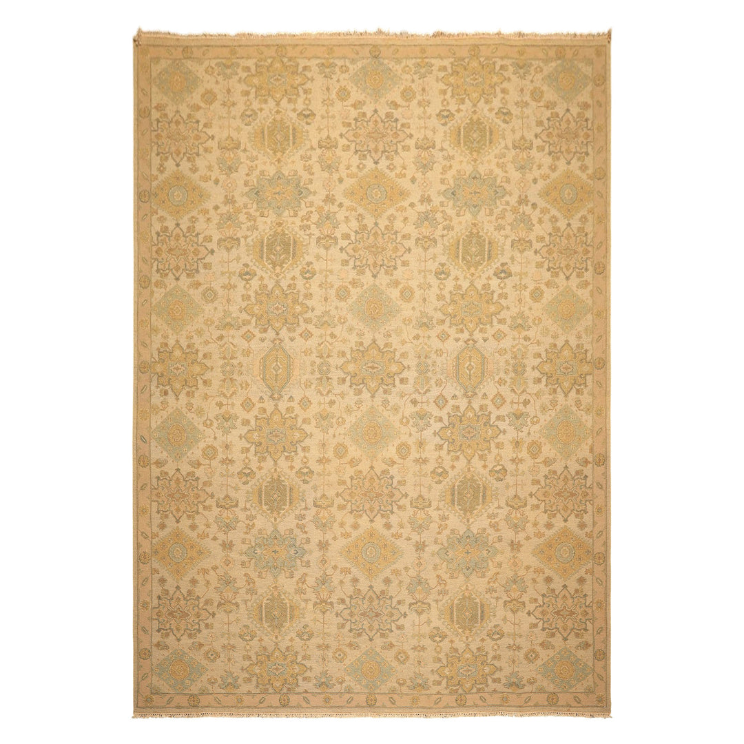 9x12 Beige, Mint, Peach Color Hand Knotted Soumak Wool Transitional Oriental Rug