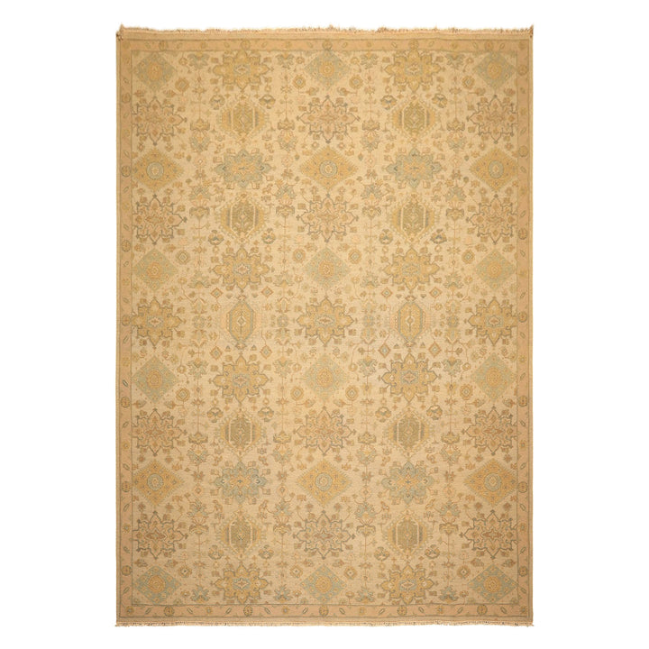 9x12 Beige, Mint, Peach Color Hand Knotted Soumak Wool Transitional Oriental Rug