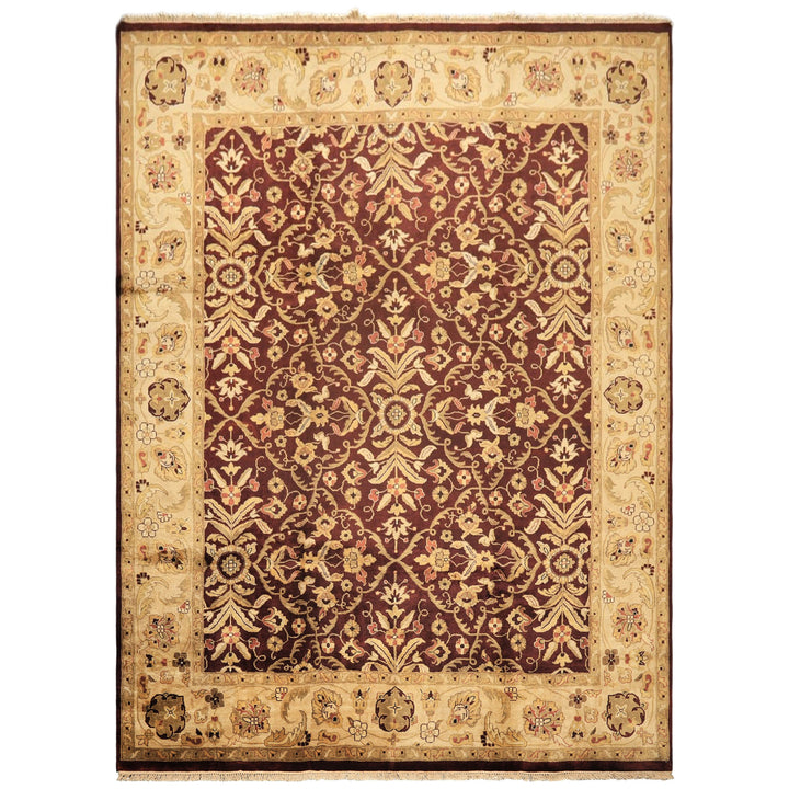 9x12 Maroon, Light Gold, Beige Color Hand Knotted Agra New Zealand Wool Traditional Oriental Rug
