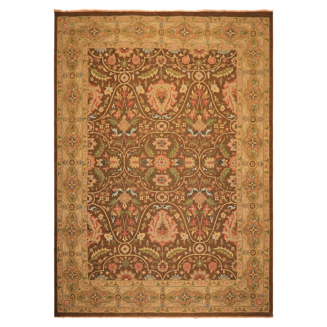 9x12 Brown, Taupe, Green Color Hand Knotted Soumak Wool Transitional Oriental Rug