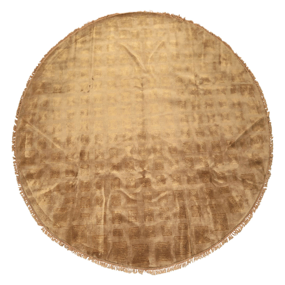Round Tan, Gold, Color Hand Knotted Tibetan New Zealand Wool Transitional Oriental Rug