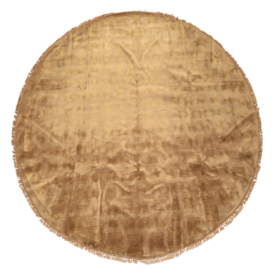 Round Tan, Gold, Color Hand Knotted Tibetan New Zealand Wool Transitional Oriental Rug