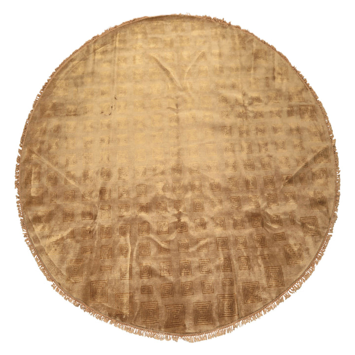 Round Tan, Gold, Color Hand Knotted Tibetan New Zealand Wool Transitional Oriental Rug