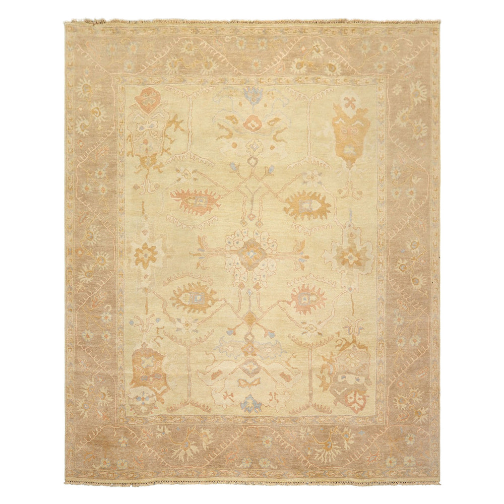 8x10 Ivory, Beige, Taupe Color Hand Knotted Oushak Wool Transitional Oriental Rug