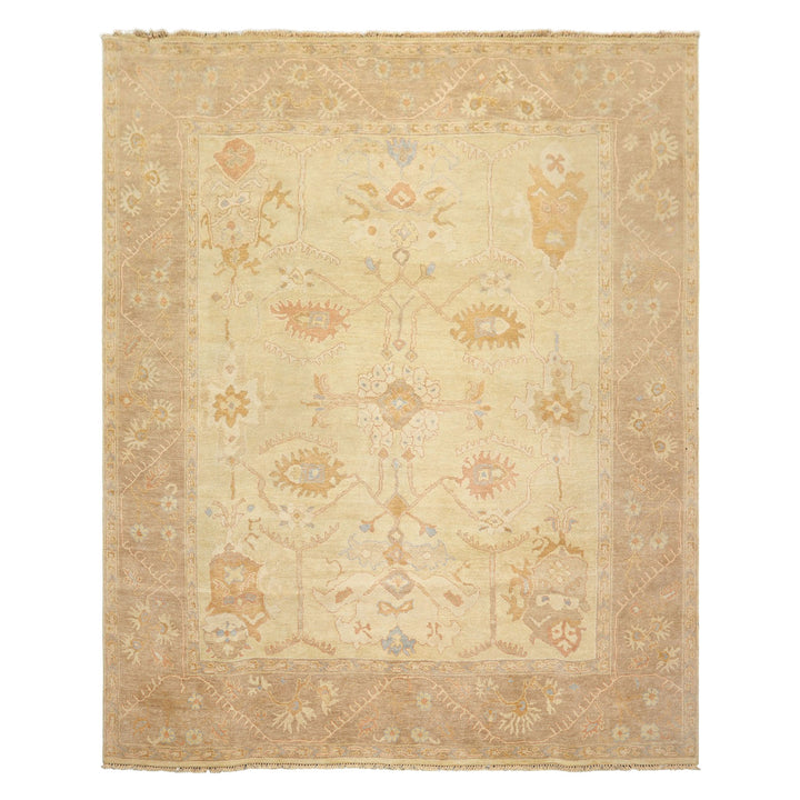 8x10 Ivory, Beige, Taupe Color Hand Knotted Oushak Wool Transitional Oriental Rug