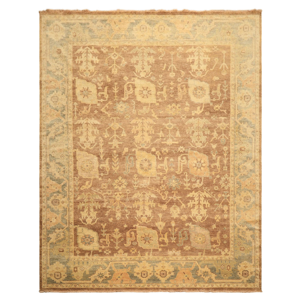 8x10 Brown, Gold, Slate Color Hand Knotted Oushak Wool Transitional Oriental Rug