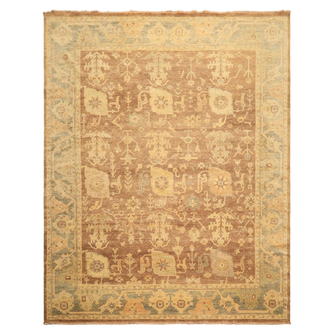 8x10 Brown, Gold, Slate Color Hand Knotted Oushak Wool Transitional Oriental Rug